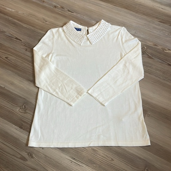 RSVP By Talbots Lightweight Sweater Pearl-Embellished collar Cream Women’s S NEW - Picture 3 of 13